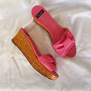 Kate Spade Fuschia Hot Pink Bow Wicker Wedge Slide